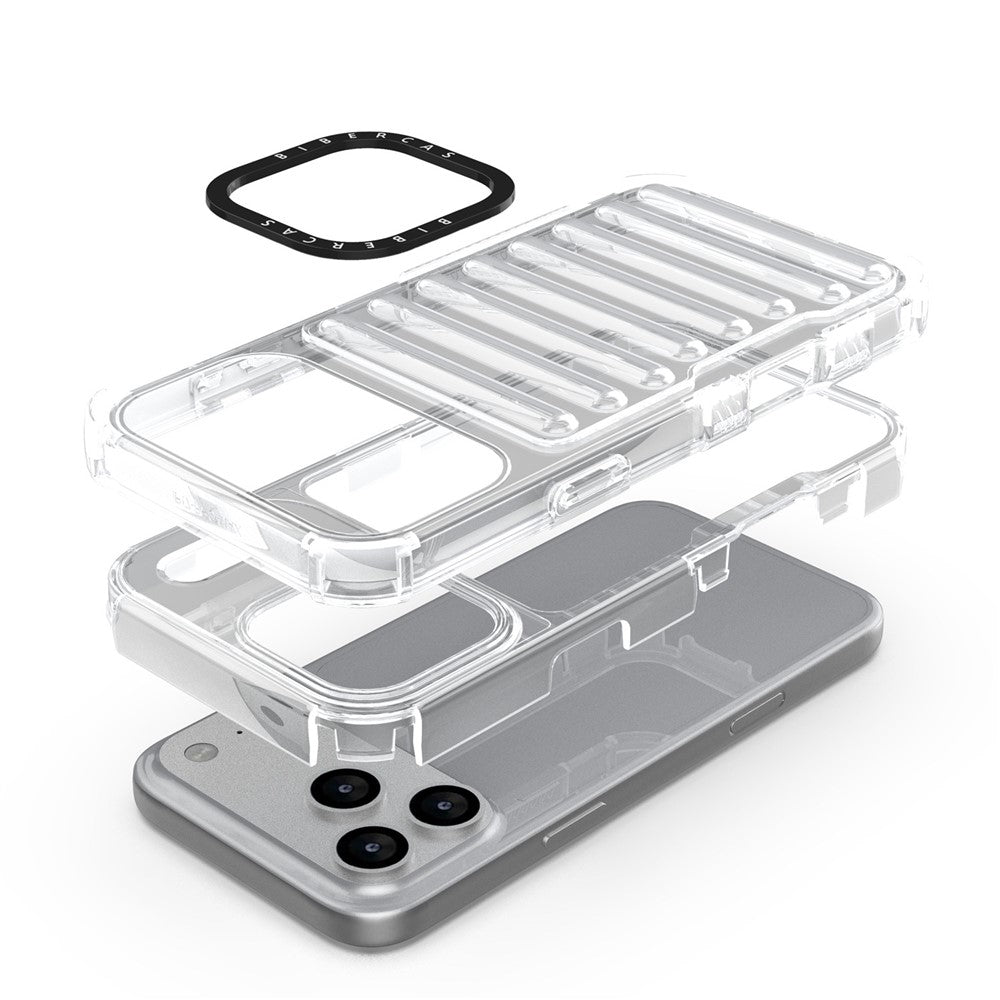 For iPhone 17 Pro Max Case Stripe Design Anti-Slip Detachable TPU + PC Phone Cover - Transparent