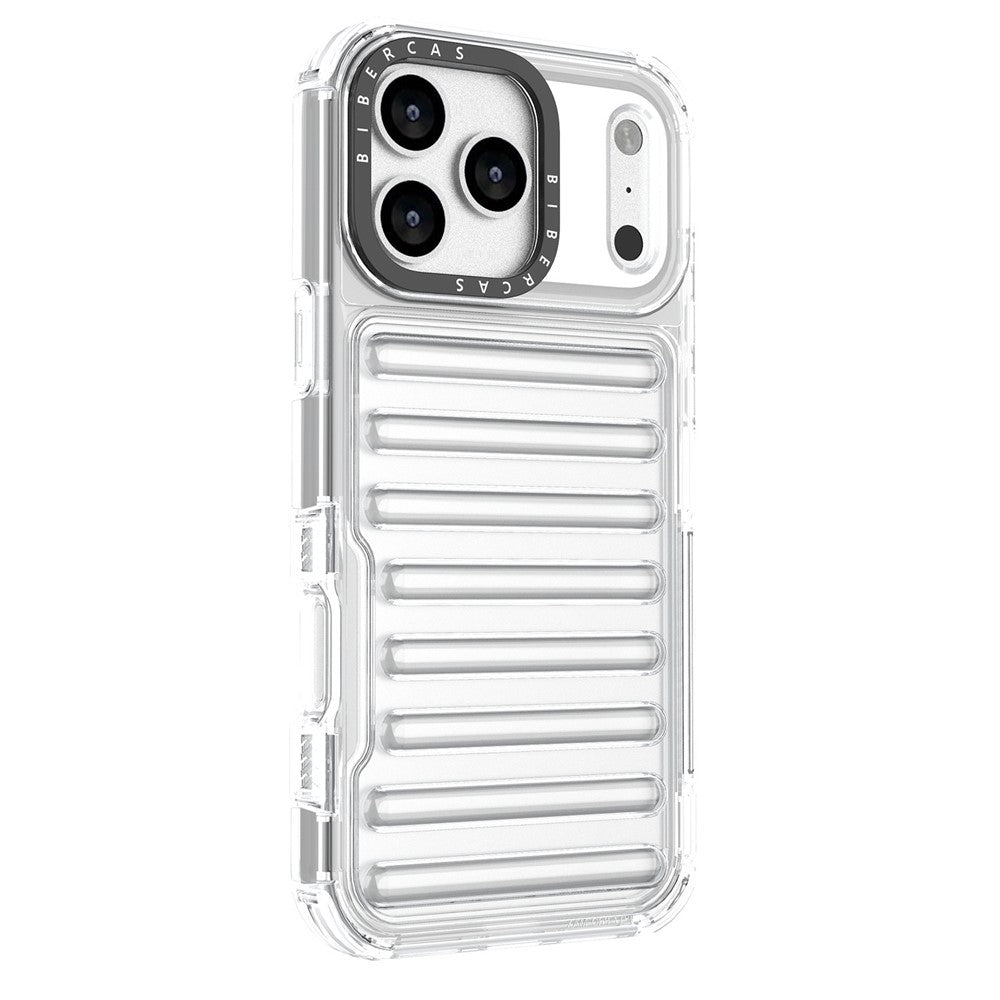 For iPhone 17 Pro Max Case Stripe Design Anti-Slip Detachable TPU + PC Phone Cover - Transparent