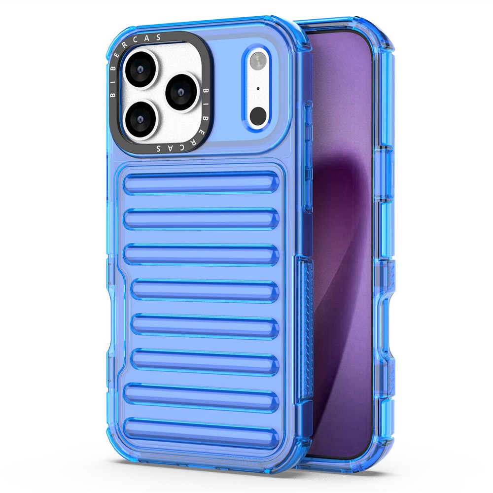 For iPhone 17 Pro Max Case Stripe Design Anti-Slip Detachable TPU + PC Phone Cover - Blue