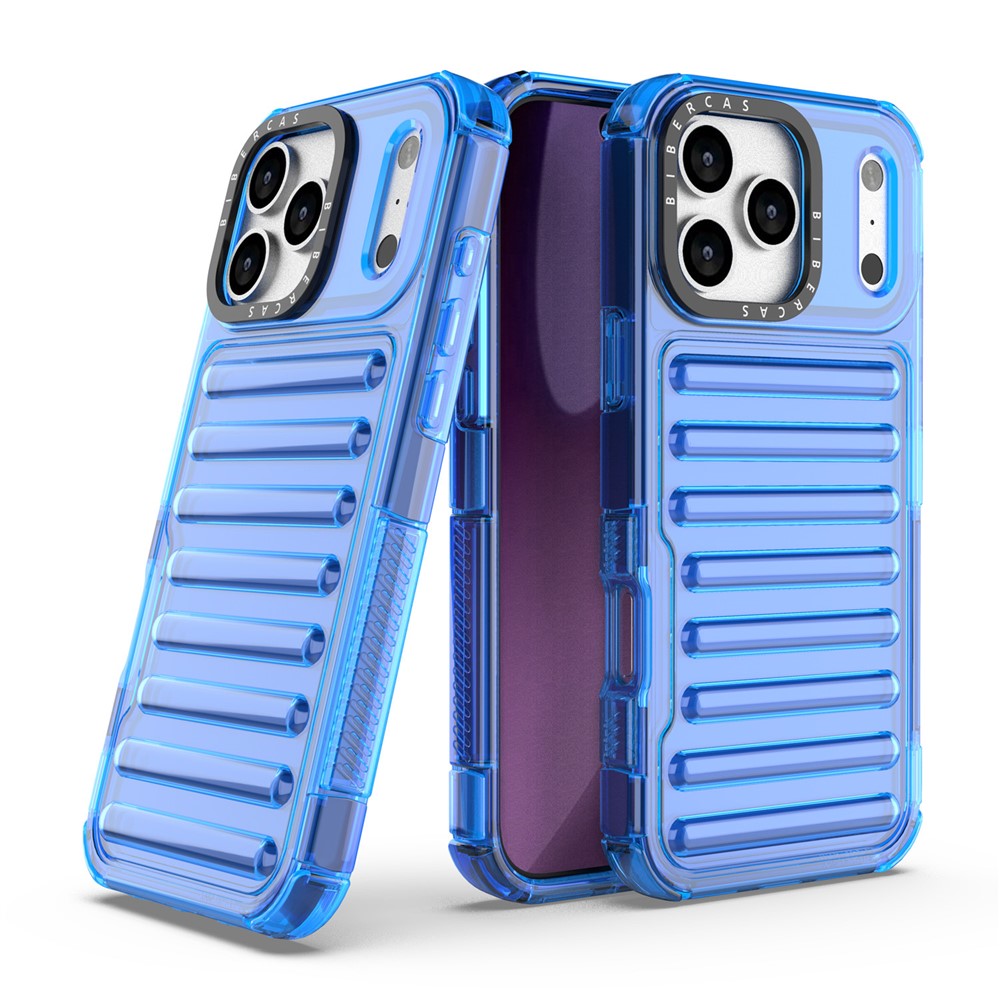 For iPhone 17 Pro Max Case Stripe Design Anti-Slip Detachable TPU + PC Phone Cover - Blue