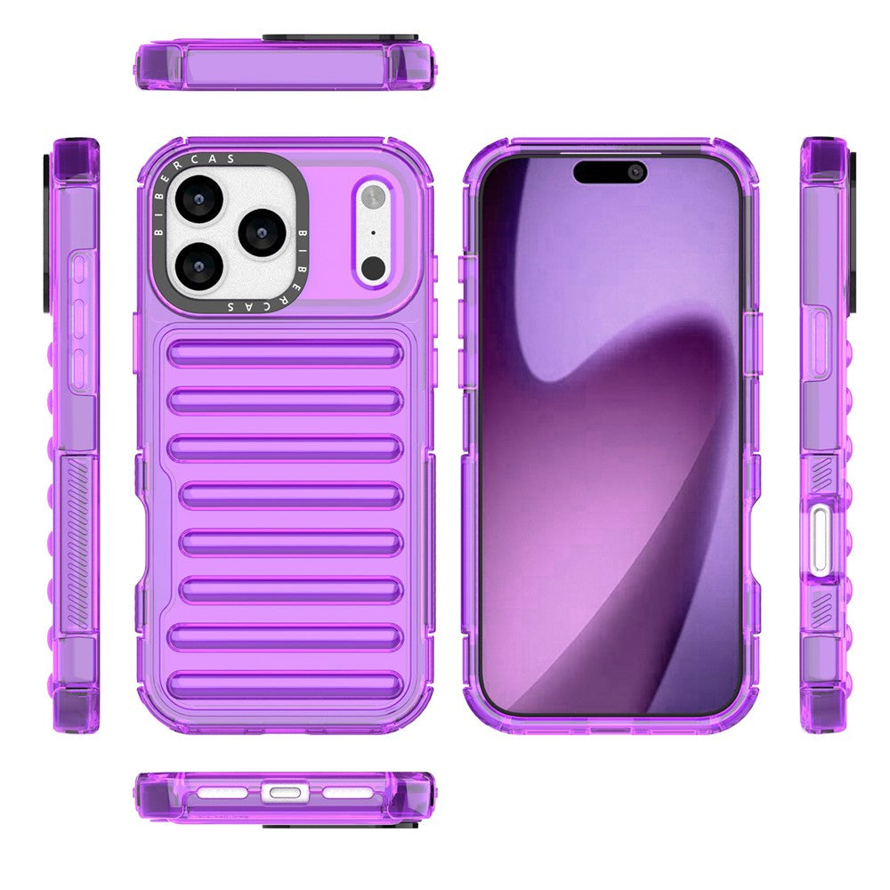 For iPhone 17 Pro Max Case Stripe Design Anti-Slip Detachable TPU + PC Phone Cover - Purple