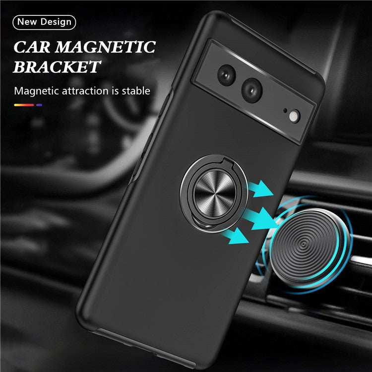 For Google Pixel 7 5G Ring Kickstand Armor Phone Case Hard PC Soft TPU Bumper Shockproof Protective Cover - Black