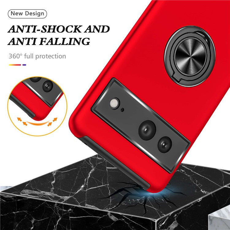 For Google Pixel 7 5G Ring Kickstand Armor Phone Case Hard PC Soft TPU Bumper Shockproof Protective Cover - Red