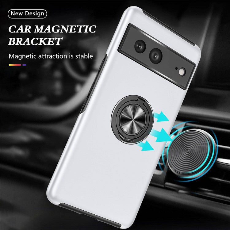 For Google Pixel 7 5G Ring Kickstand Armor Phone Case Hard PC Soft TPU Bumper Shockproof Protective Cover - Silver