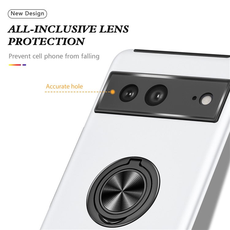 For Google Pixel 7 5G Ring Kickstand Armor Phone Case Hard PC Soft TPU Bumper Shockproof Protective Cover - Silver