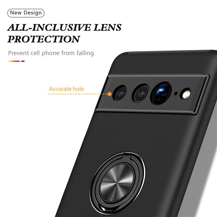 For Google Pixel 7 Pro 5G Anti-fall Kickstand Phone Cover Hard PC Soft TPU Hybrid Protection Back Cover, Support Magnetic Car Mount - Black