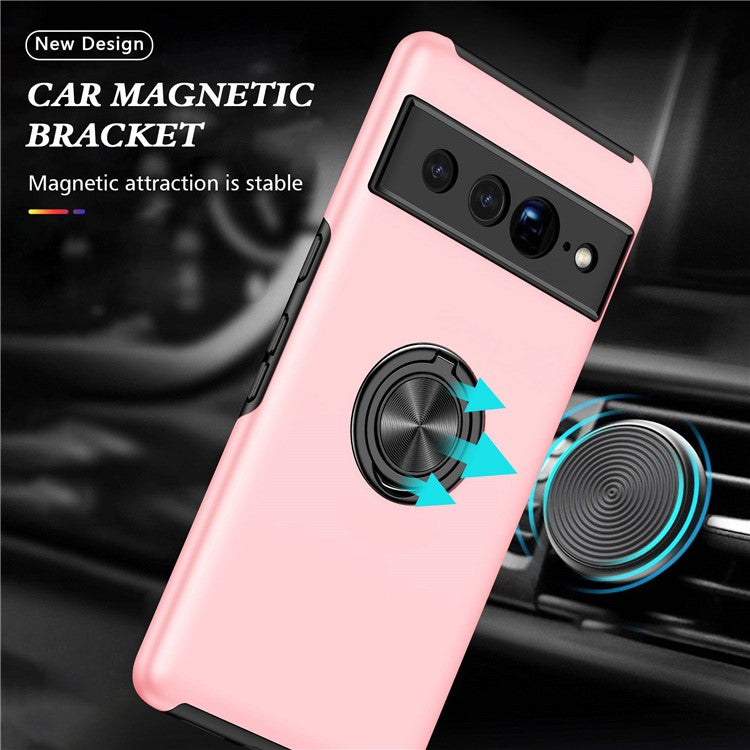 For Google Pixel 7 Pro 5G Anti-fall Kickstand Phone Cover Hard PC Soft TPU Hybrid Protection Back Cover, Support Magnetic Car Mount - Rose Gold