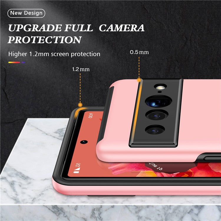 For Google Pixel 7 Pro 5G Anti-fall Kickstand Phone Cover Hard PC Soft TPU Hybrid Protection Back Cover, Support Magnetic Car Mount - Rose Gold