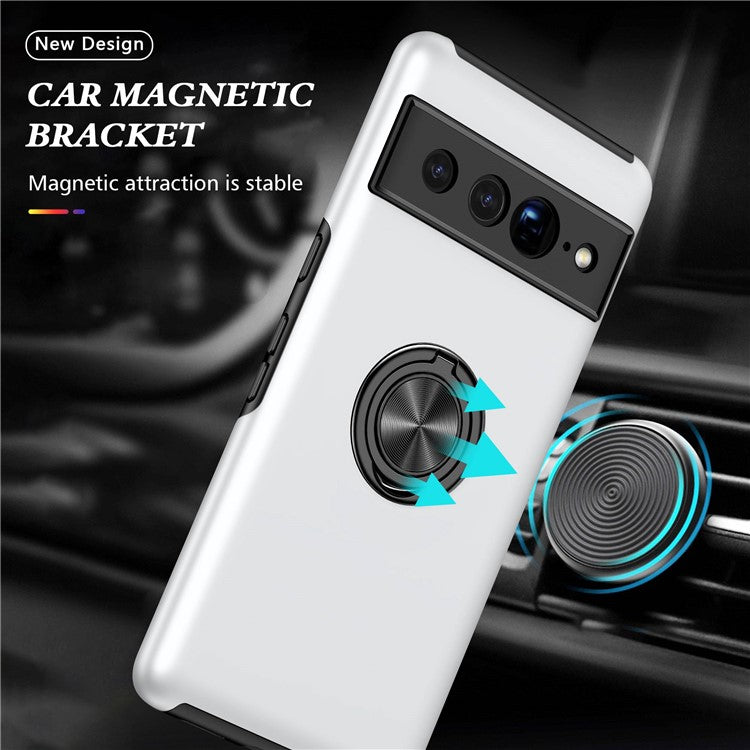 For Google Pixel 7 Pro 5G Anti-fall Kickstand Phone Cover Hard PC Soft TPU Hybrid Protection Back Cover, Support Magnetic Car Mount - Silver