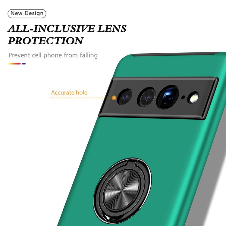 For Google Pixel 7 Pro 5G Anti-fall Kickstand Phone Cover Hard PC Soft TPU Hybrid Protection Back Cover, Support Magnetic Car Mount - Blackish Green