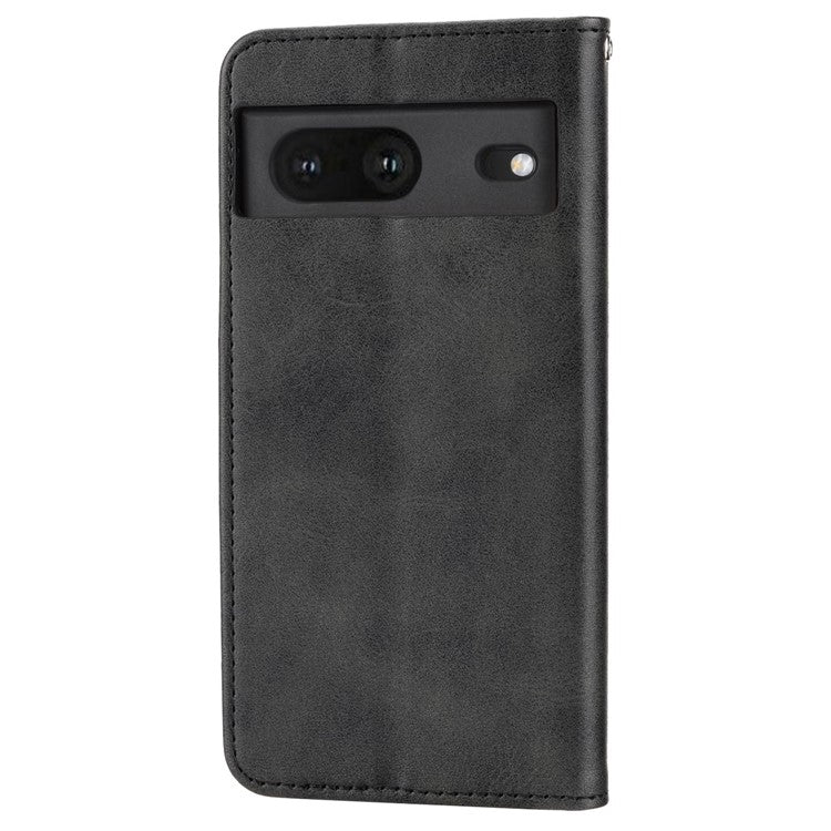 For Google Pixel 7 5G Rhombus Pattern Imprinted Calf Texture PU Leather Stand Case Magnetic Auto Closing Wallet Phone Cover with Strap - Black
