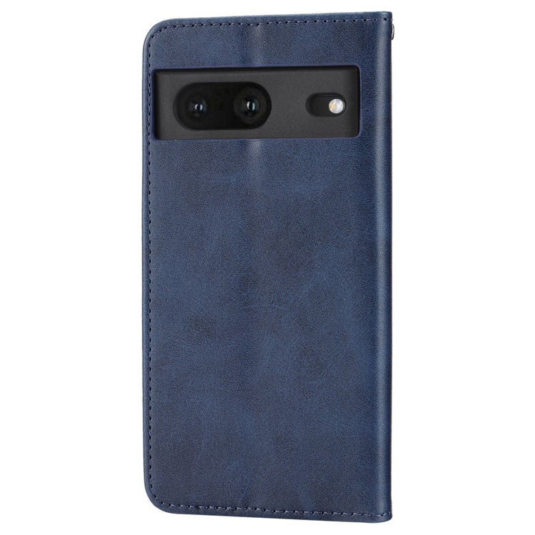 For Google Pixel 7 5G Rhombus Pattern Imprinted Calf Texture PU Leather Stand Case Magnetic Auto Closing Wallet Phone Cover with Strap - Blue