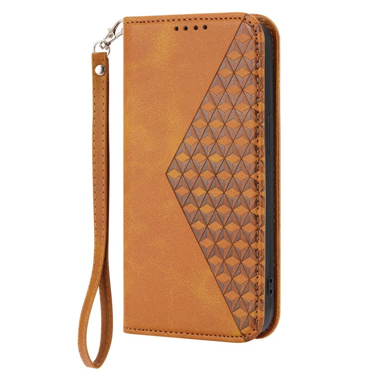 For Google Pixel 7 5G Rhombus Pattern Imprinted Calf Texture PU Leather Stand Case Magnetic Auto Closing Wallet Phone Cover with Strap - Yellow