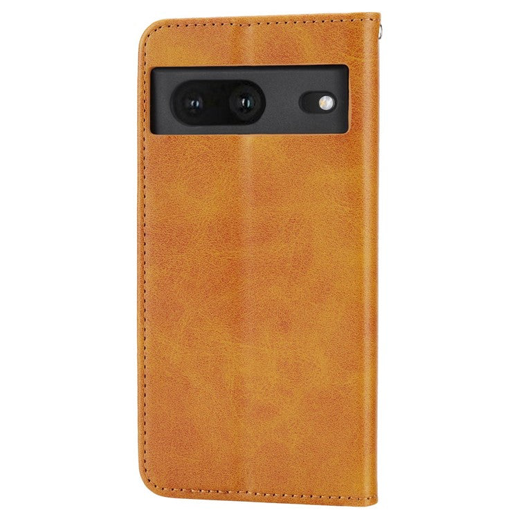 For Google Pixel 7 5G Rhombus Pattern Imprinted Calf Texture PU Leather Stand Case Magnetic Auto Closing Wallet Phone Cover with Strap - Yellow
