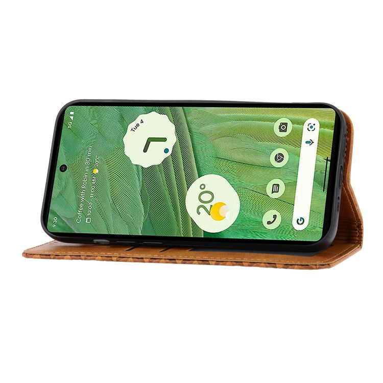 For Google Pixel 7 Pro 5G Rhombus Pattern Imprinted Stand Wallet Phone Case Calf Texture PU Leather + TPU Cover with Strap - Yellow