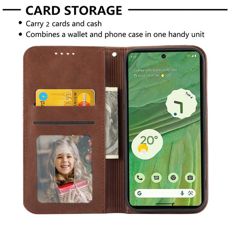 For Google Pixel 7 Pro 5G Rhombus Pattern Imprinted Stand Wallet Phone Case Calf Texture PU Leather + TPU Cover with Strap - Brown