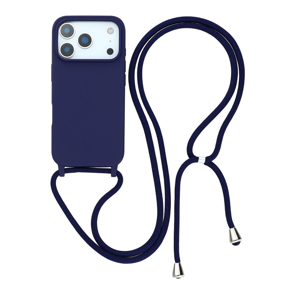 For iPhone 17 Pro Max Case TPU Soft Shockproof Phone Cover with Adjustable Lanyard - Dark Blue