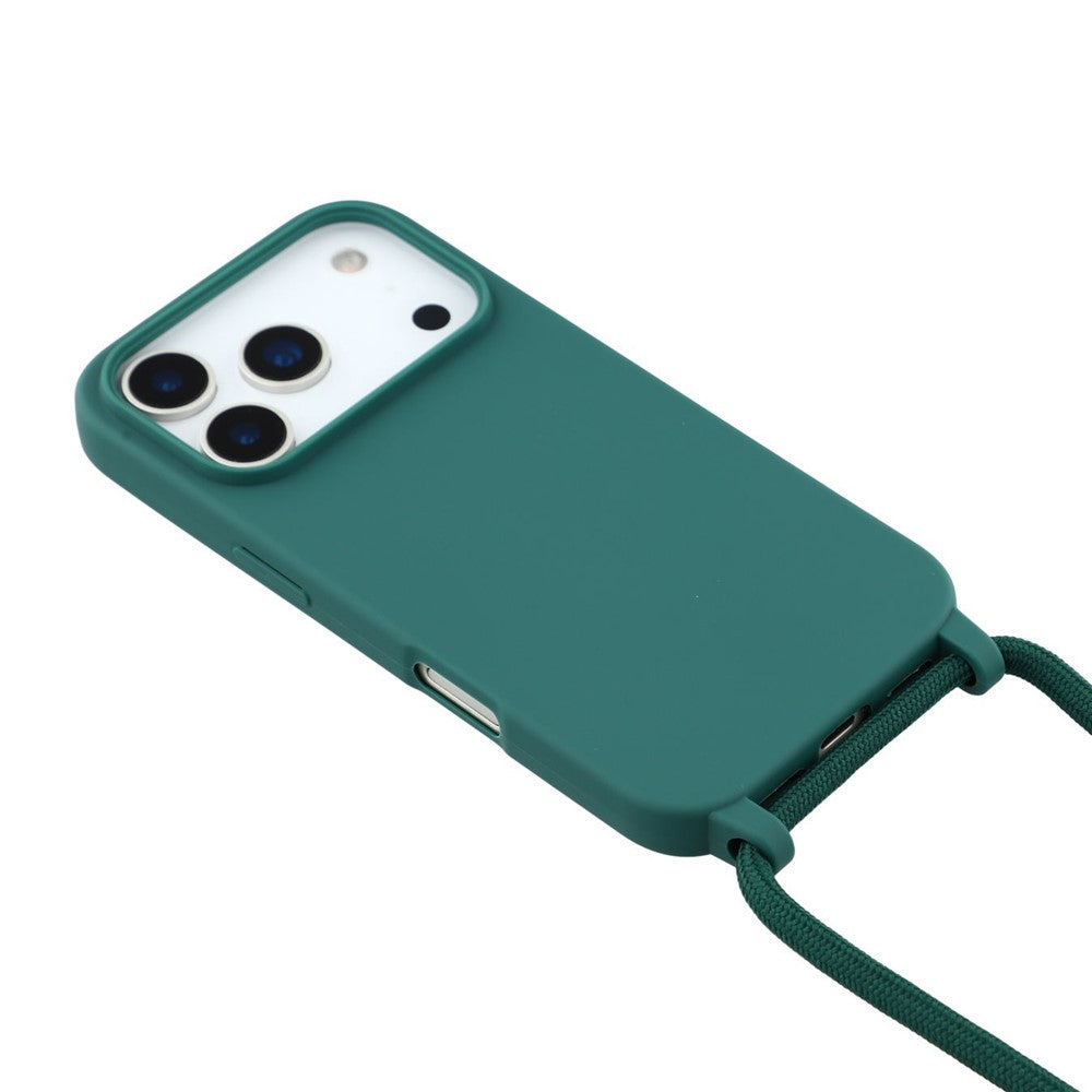 For iPhone 17 Pro Max Case TPU Soft Shockproof Phone Cover with Adjustable Lanyard - Dark Green