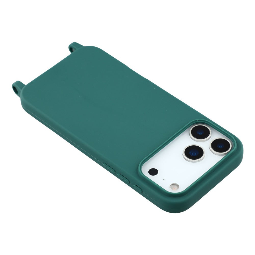 For iPhone 17 Pro Max Case TPU Soft Shockproof Phone Cover with Adjustable Lanyard - Dark Green