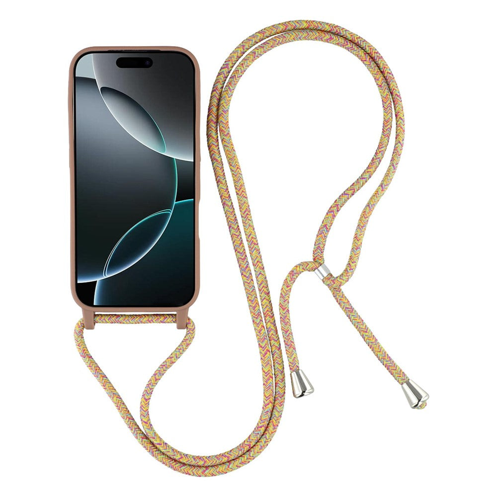 For iPhone 17 Pro Max Case TPU Soft Shockproof Phone Cover with Adjustable Lanyard - Brown