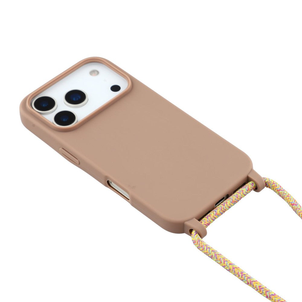 For iPhone 17 Pro Max Case TPU Soft Shockproof Phone Cover with Adjustable Lanyard - Brown