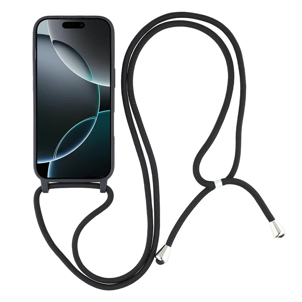 For iPhone 17 Pro Max Case TPU Soft Shockproof Phone Cover with Adjustable Lanyard - Black