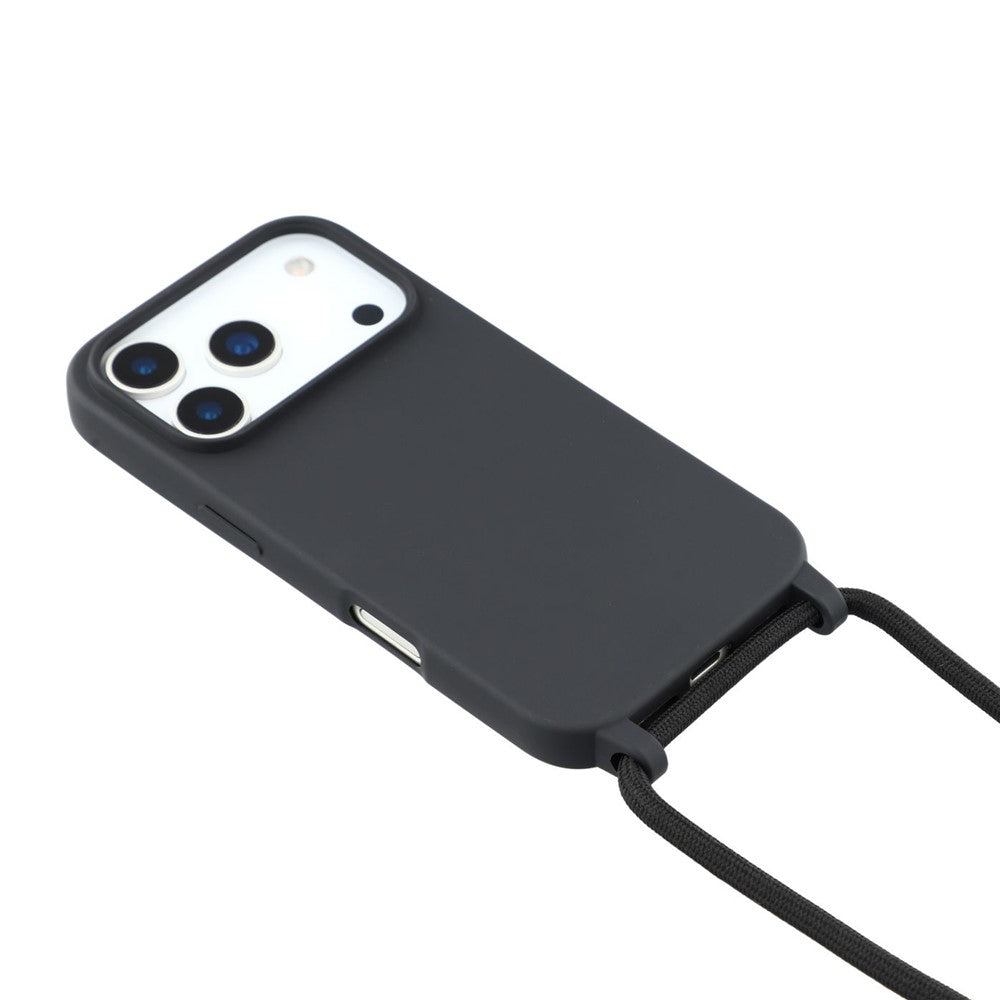 For iPhone 17 Pro Max Case TPU Soft Shockproof Phone Cover with Adjustable Lanyard - Black