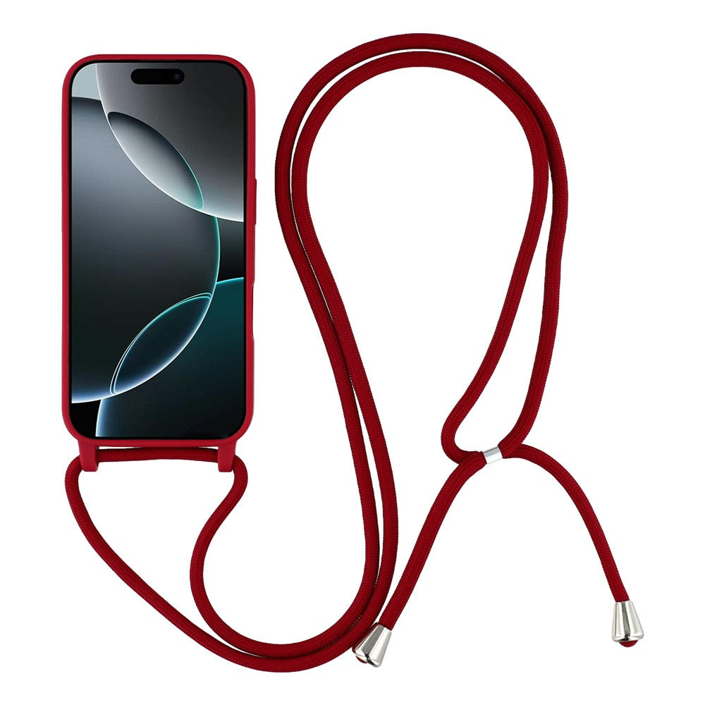 For iPhone 17 Pro Max Case TPU Soft Shockproof Phone Cover with Adjustable Lanyard - Dark Red