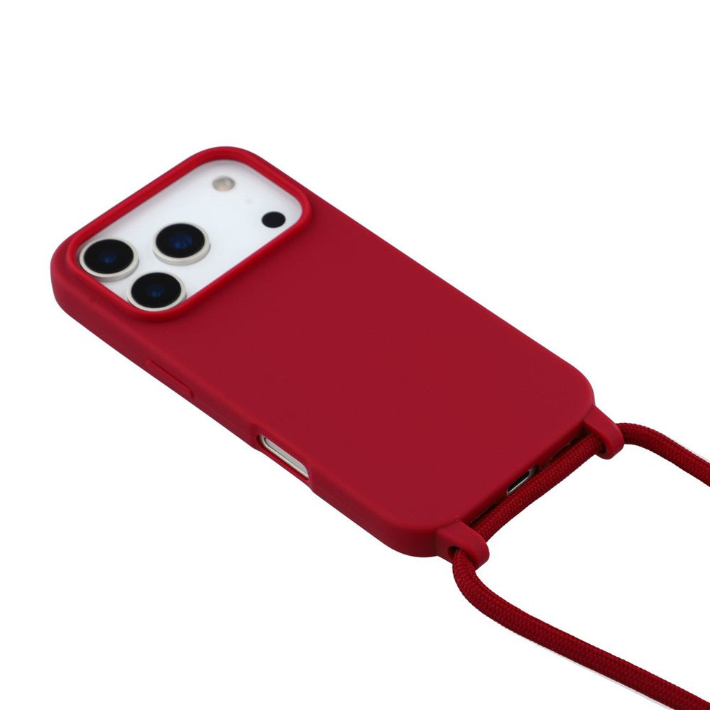 For iPhone 17 Pro Max Case TPU Soft Shockproof Phone Cover with Adjustable Lanyard - Dark Red