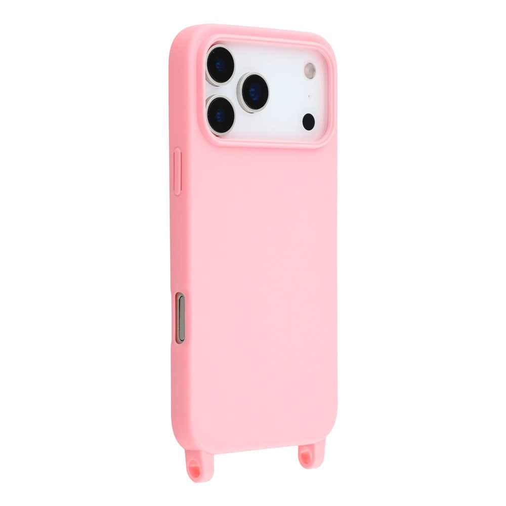 For iPhone 17 Pro Max Case TPU Soft Shockproof Phone Cover with Adjustable Lanyard - Pink