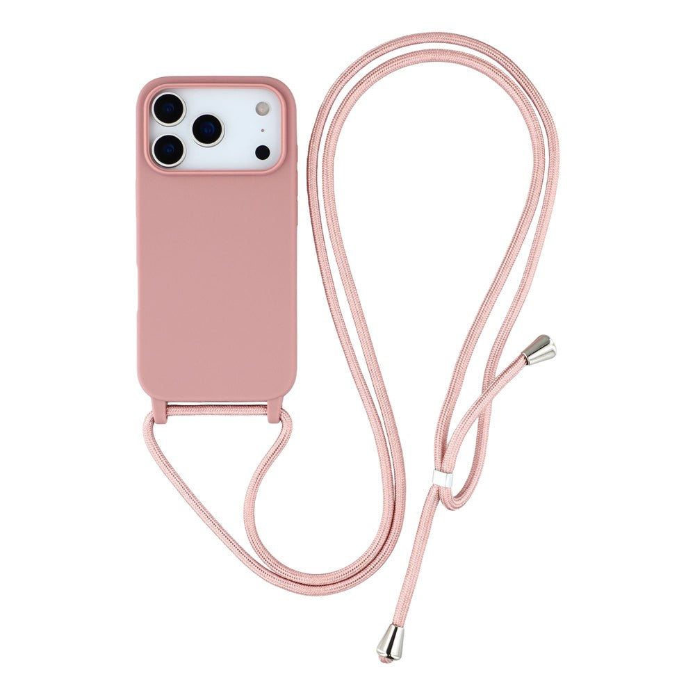 For iPhone 17 Pro Max Case TPU Soft Shockproof Phone Cover with Adjustable Lanyard - Deep Pink