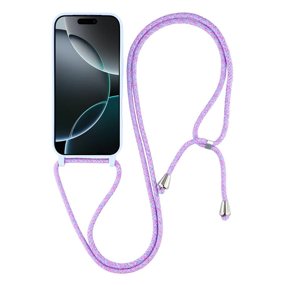 For iPhone 17 Pro Max Case TPU Soft Shockproof Phone Cover with Adjustable Lanyard - Light Purple