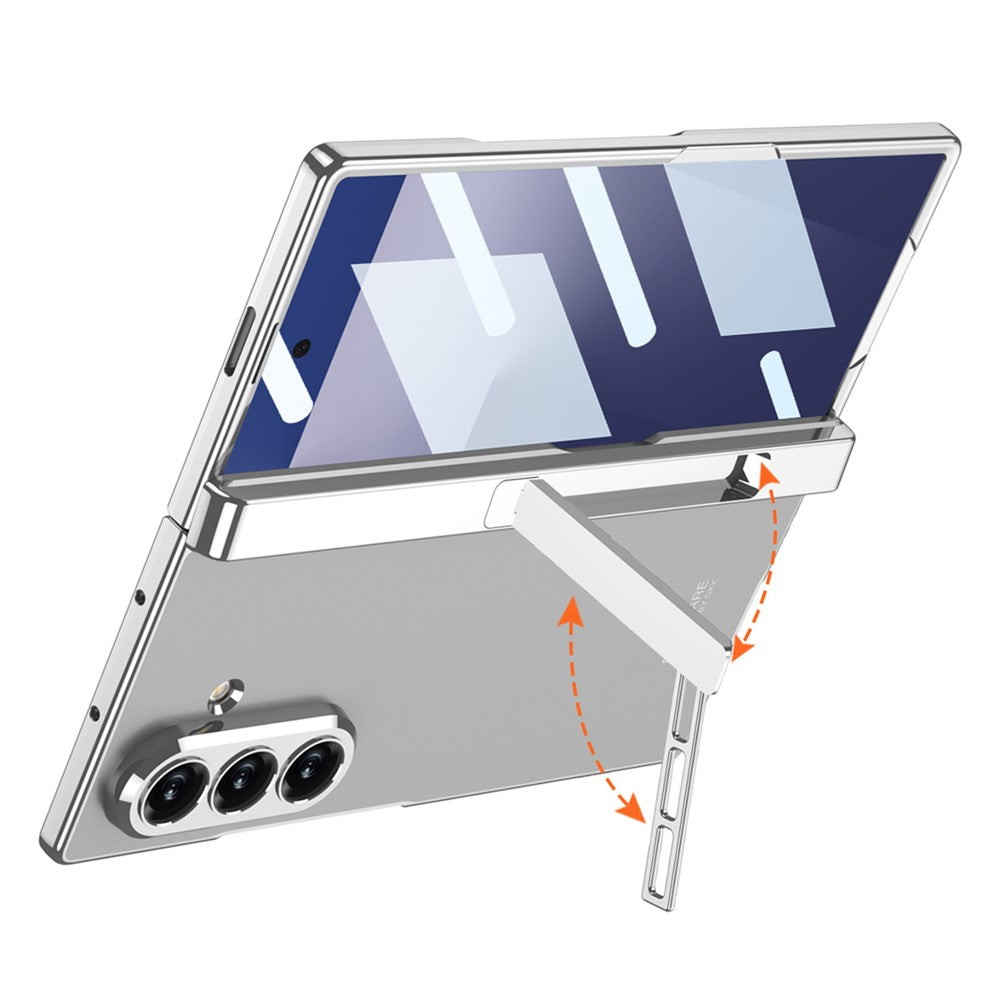 GKK For Samsung Galaxy Z Fold7 5G Crystal Clear Case Magnetic Hinge Protection PC Tempered Glass Kickstand Phone Cover - Black