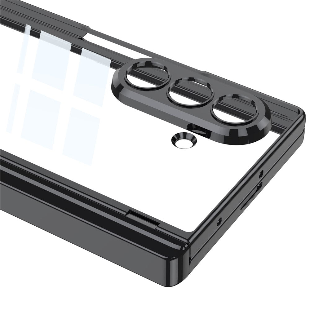 GKK For Samsung Galaxy Z Fold7 5G Crystal Clear Case Magnetic Hinge Protection PC Tempered Glass Kickstand Phone Cover - Black