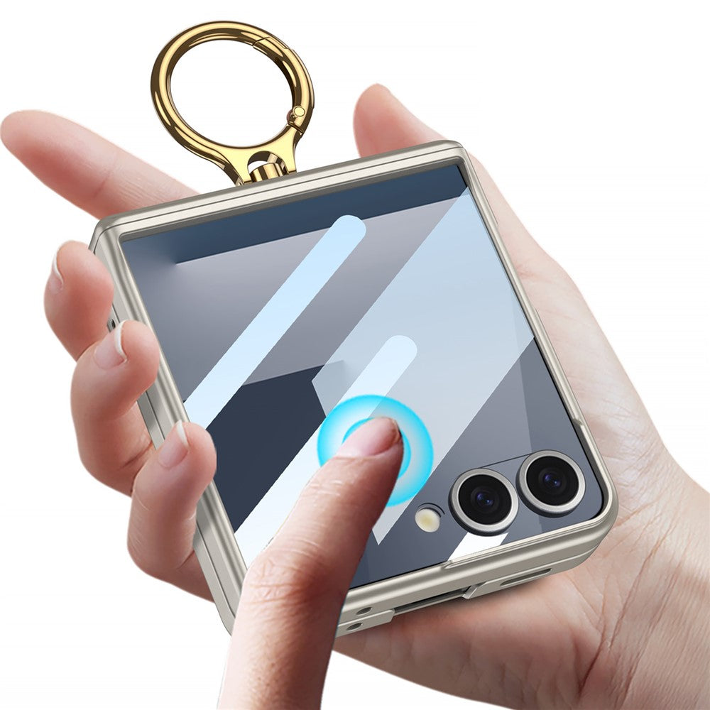 GKK For Samsung Galaxy Z Flip7 5G Magnetic Case with Ring Holder PC Tempered Glass Film Phone Cover - Silver