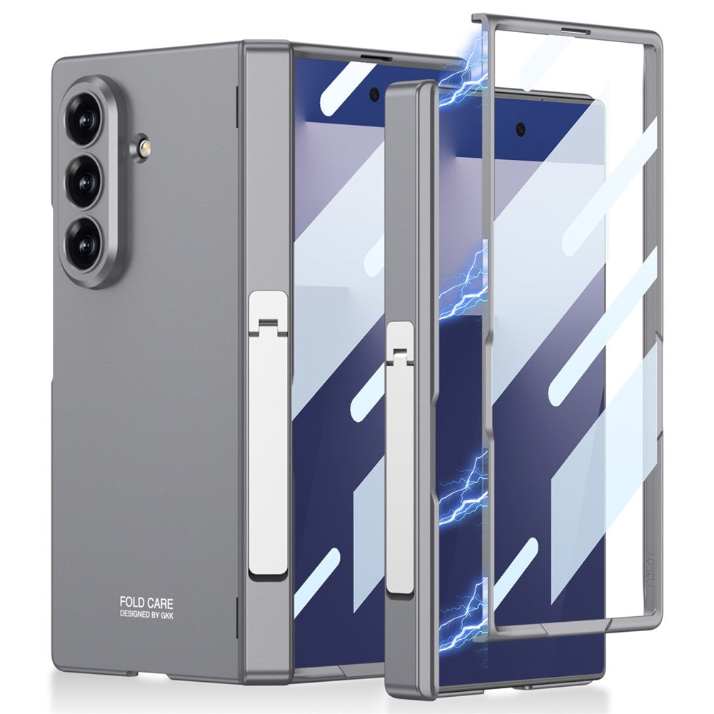 GKK For Samsung Galaxy Z Fold7 5G Case Magnetic Hinge Protection PC + Tempered Glass Kickstand Phone Cover - Grey
