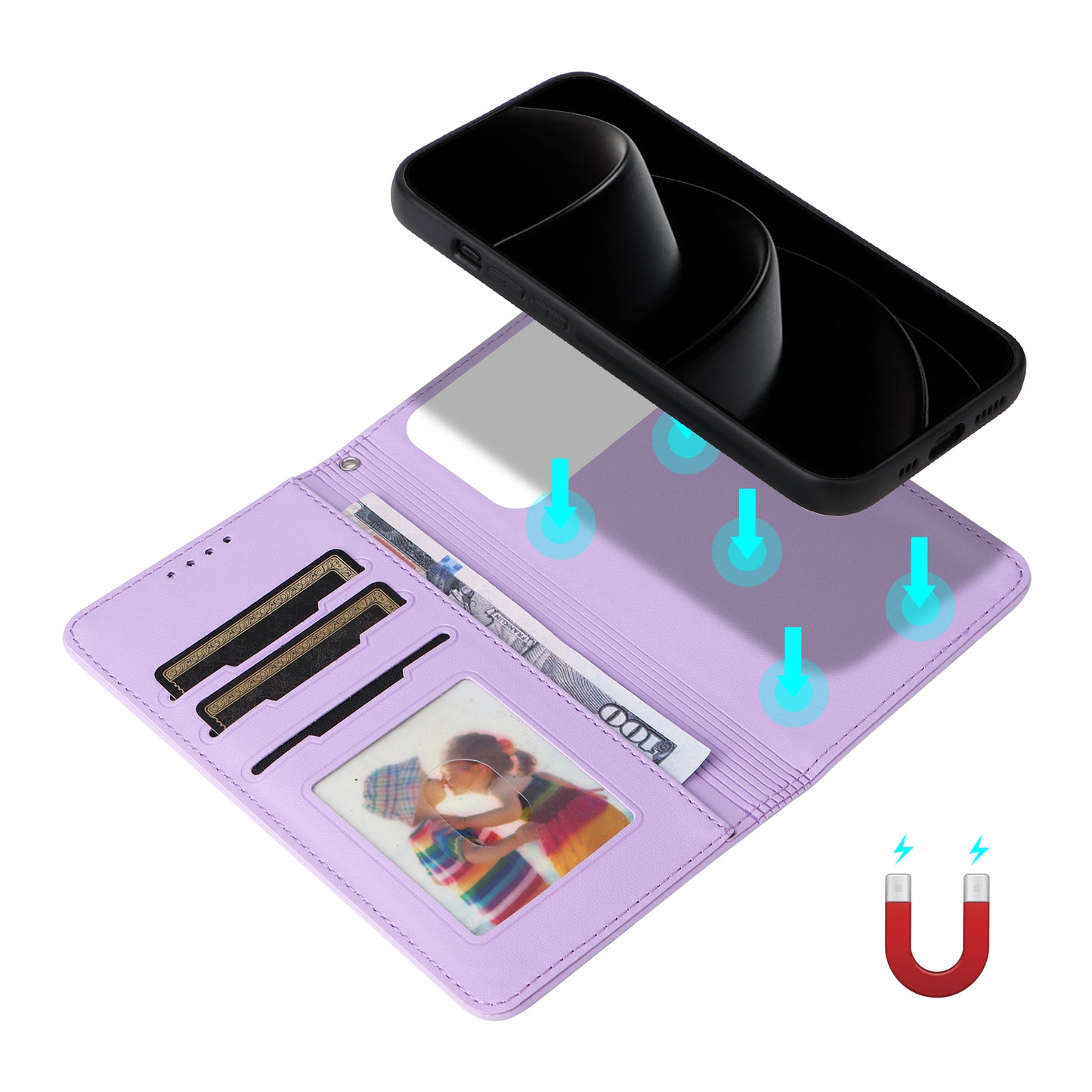 For iPhone 17 Pro Max Magnetic Case BETOPNICE Detachable PU Leather Phone Cover with Strap - Purple