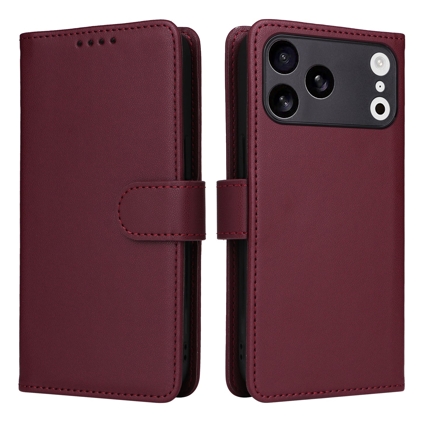 For iPhone 17 Pro Max Magnetic Case BETOPNICE Detachable PU Leather Phone Cover with Strap - Red