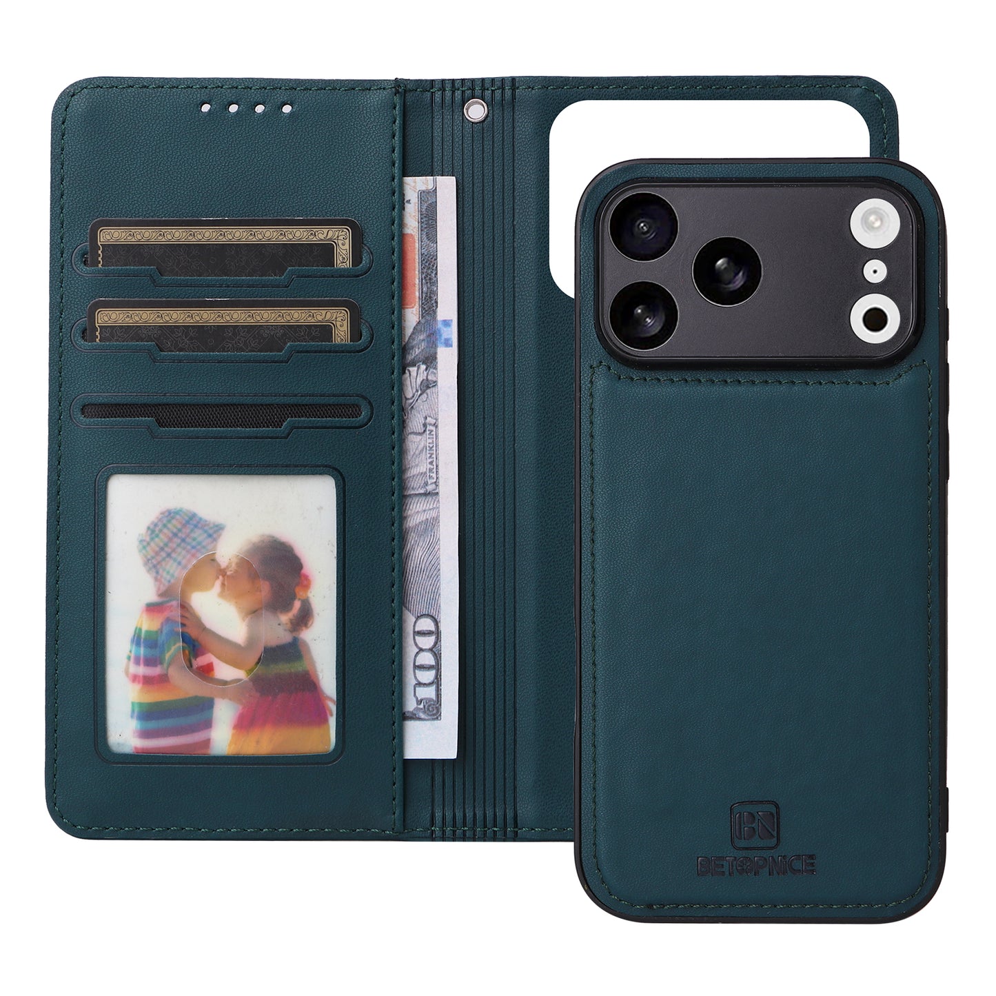 For iPhone 17 Pro Max Magnetic Case BETOPNICE Detachable PU Leather Phone Cover with Strap - Green