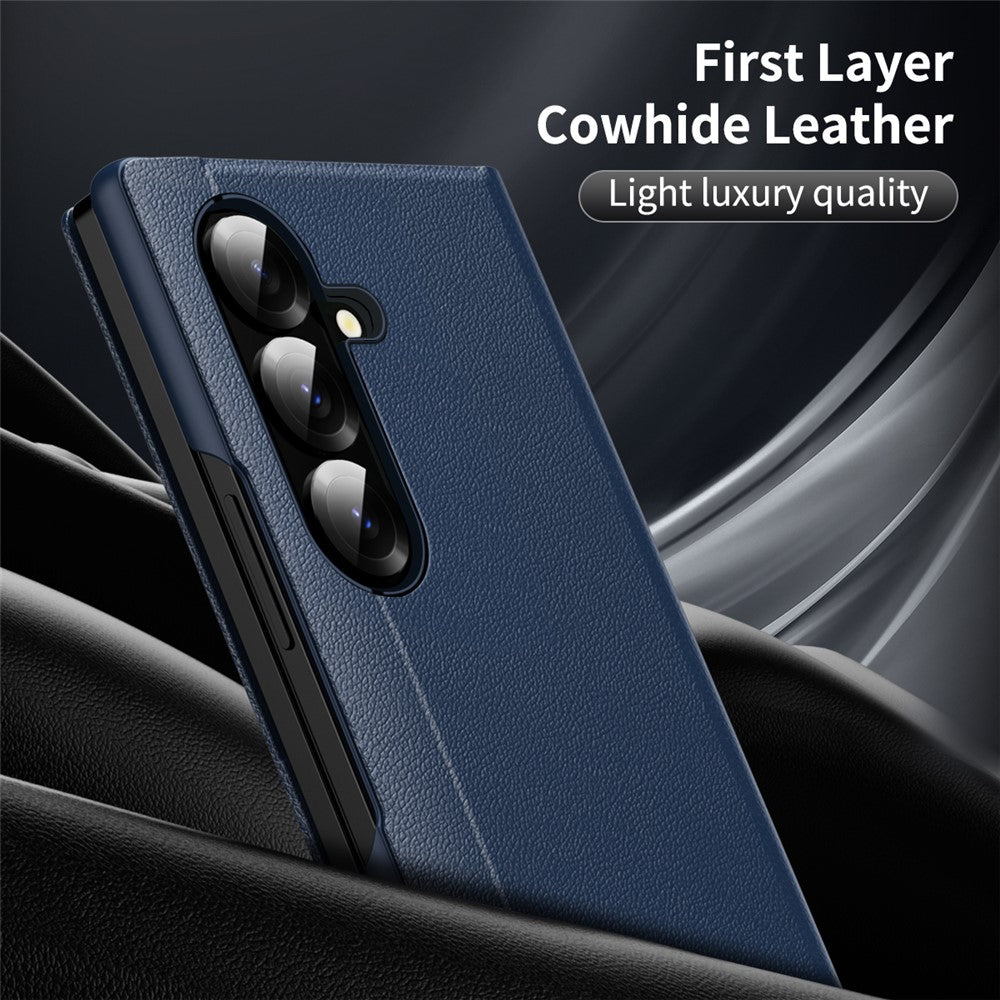 For Samsung Galaxy Z Fold7 5G Case with Card Holder Smart View Window Leather Phone Cover - Sapphire