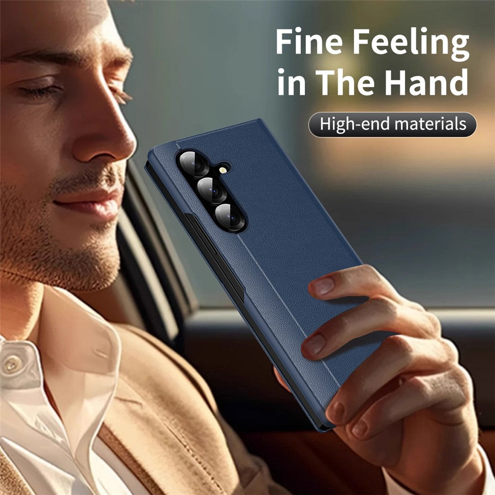 For Samsung Galaxy Z Fold7 5G Case with Card Holder Smart View Window Leather Phone Cover - Sapphire