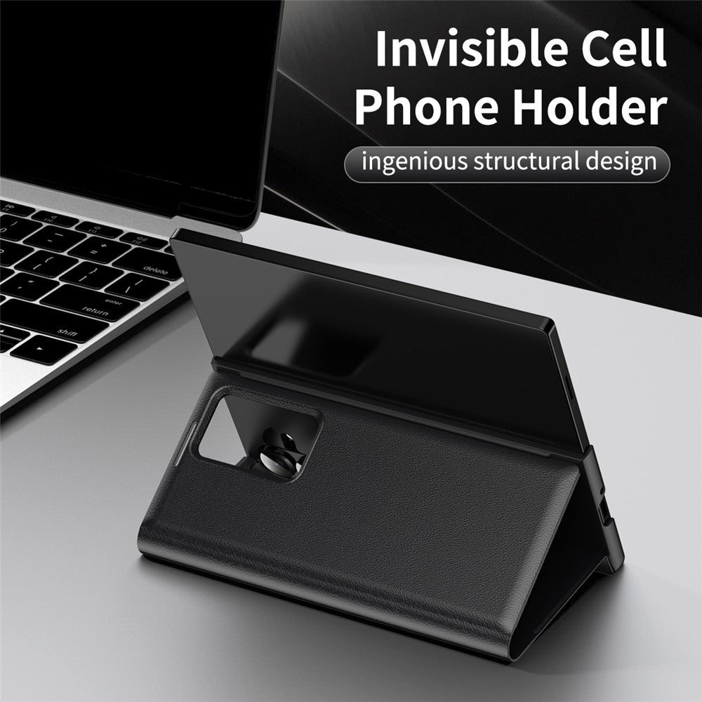 For Samsung Galaxy Z Fold7 5G Case with Card Holder Smart View Window Leather Phone Cover - Black