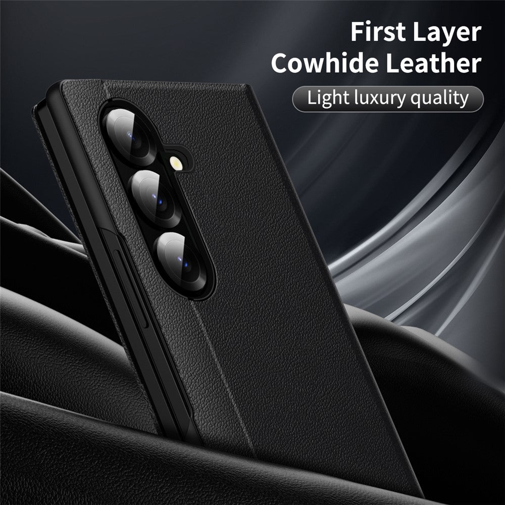 For Samsung Galaxy Z Fold7 5G Case with Card Holder Smart View Window Leather Phone Cover - Black