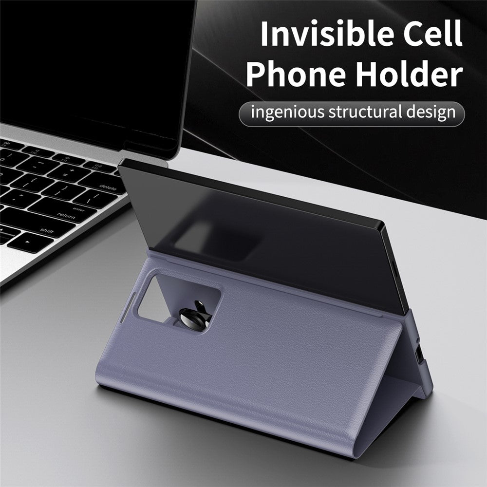 For Samsung Galaxy Z Fold7 5G Case with Card Holder Smart View Window Leather Phone Cover - Lavender Grey