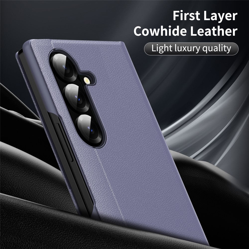 For Samsung Galaxy Z Fold7 5G Case with Card Holder Smart View Window Leather Phone Cover - Lavender Grey