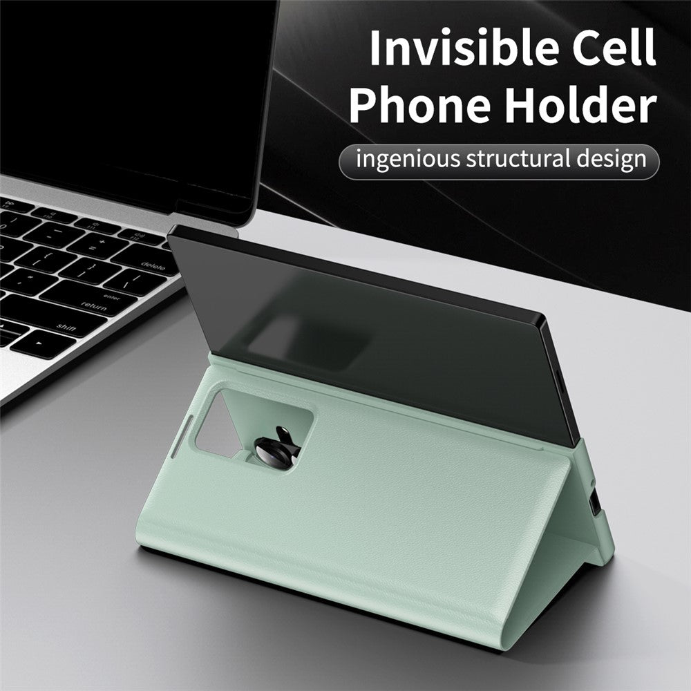 For Samsung Galaxy Z Fold7 5G Case with Card Holder Smart View Window Leather Phone Cover - Light Green