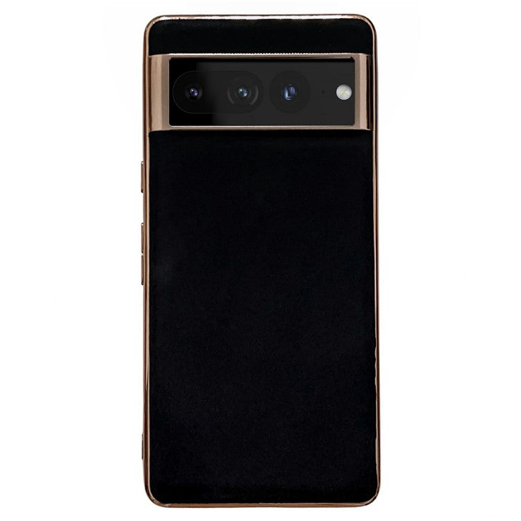 Cell Phone Back Cover for Google Pixel 7 Pro 5G, Nano Electroplating Genuine Leather Coated TPU Phone Case - Black