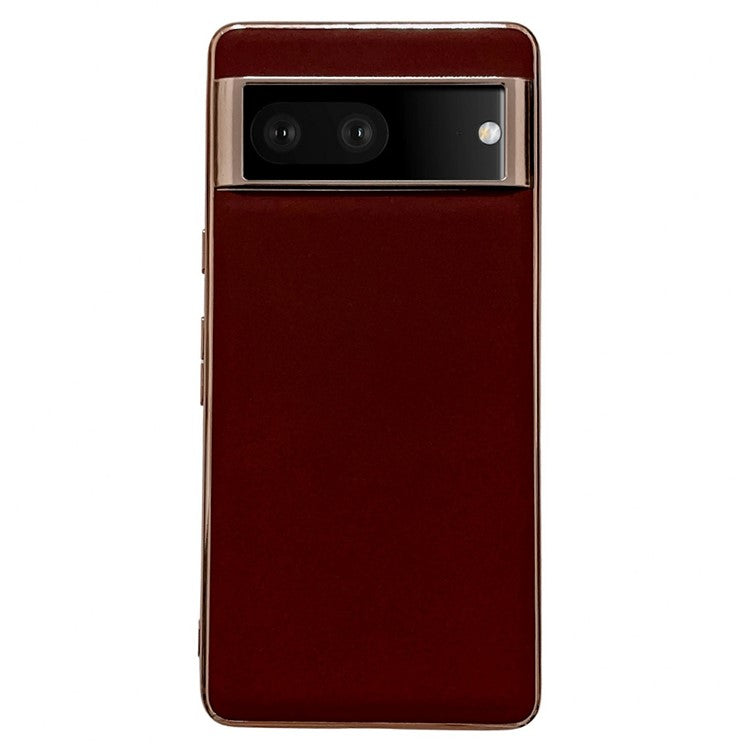 Cell Phone Back Cover for Google Pixel 7 5G, Drop Protection Nano Electroplating Genuine Leather Coated TPU Phone Case - Coffee