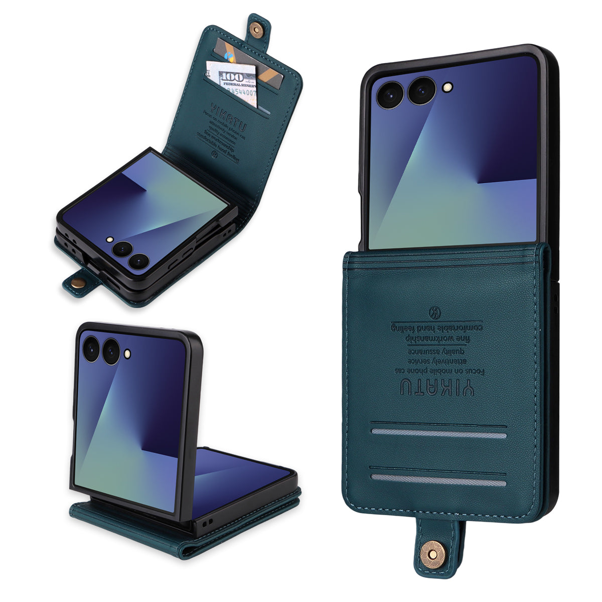 For Samsung Galaxy Z Flip7 5G Phone Cases YIKATU Magnetic Closure PU Leather Mobile Cover - Green