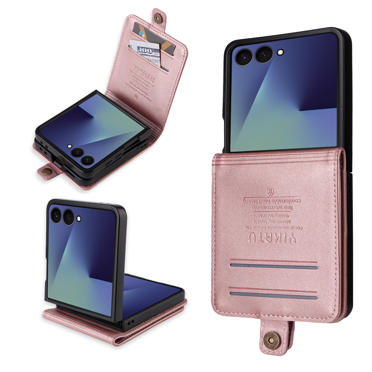 For Samsung Galaxy Z Flip7 5G Phone Cases YIKATU Magnetic Closure PU Leather Mobile Cover - Rose Gold